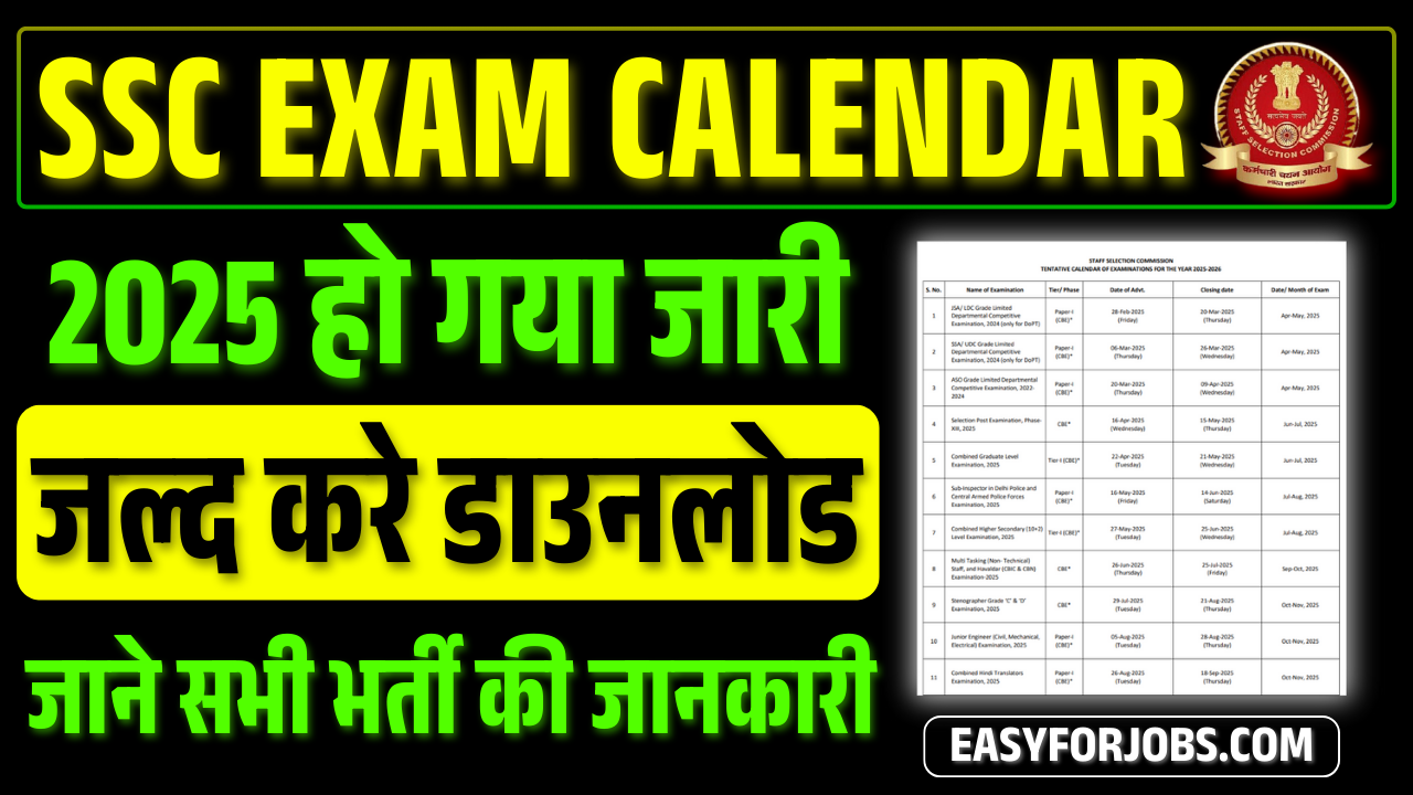 SSC Exam Calendar 202526 Out, SSC Exam Calendar Download 2025